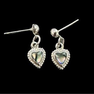 Silver Heart-Shaped Abalone Shell Drop Earrings